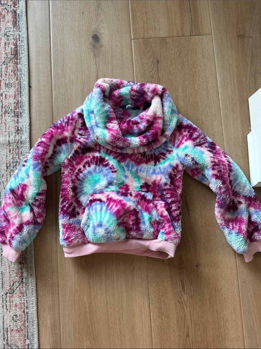 Lands' End Kids Plush Tie-Dye Cowl Neck Hoodie - Pink, Aqua & Purple